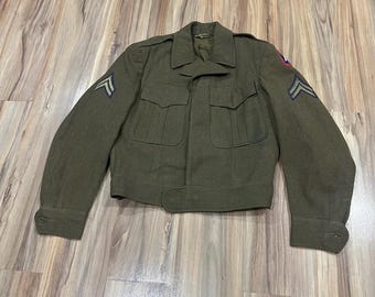 34S Vintage 40s 50s US Army Military Cropped Battle Dress Wool Ike
