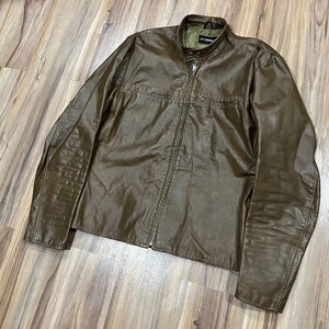 Sz 42 Vintage Harley Davidson Brown Leather Moto Motorcycle Biker Jacket Cafe Racer USA Made