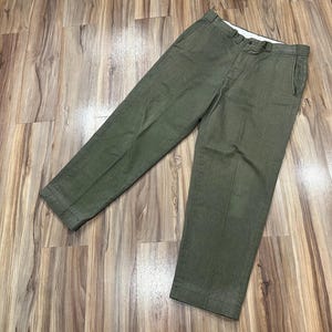 34x27 Vintage 70s Sears Green Trousers Work Wear Pants 50/50 Faded Distresses