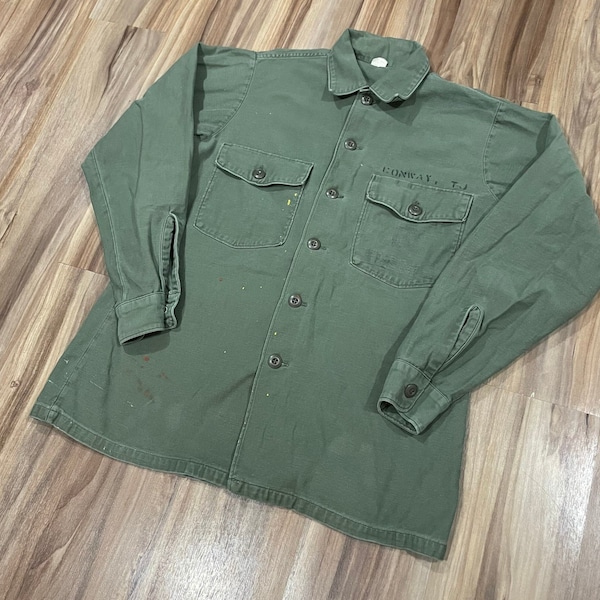 Medium Vintage 70s USMC Utility Button Up Shirt OG-107 Stencil ID Dated 1970 Sz 15 1/2 x 33