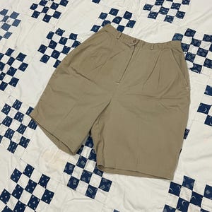 26” Vintage 30s 40s Khaki Chino Cotton Shorts Zip Up High Waisted