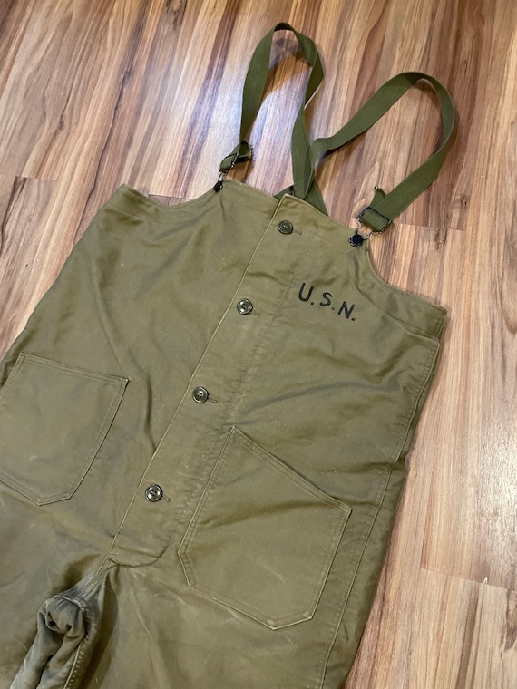 Medium Vintage 40s 50s Military Navy Army USN Deck Bibs Olive