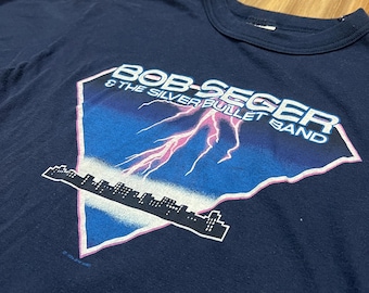 Small Vintage 80s Bob Seger and The Silver Bullet Band T Shirt Concert Tour Rock n Roll Never Forgets