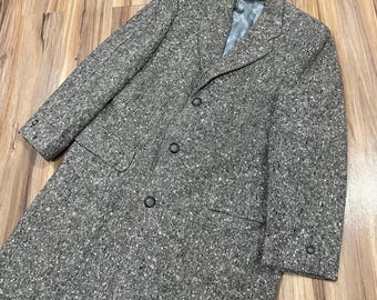 Large Vintage 50s Long Wool Tweed Suit Car Coat Jacket Blazer Single Breasted by Richman Brothers USA Made Plaid Lining