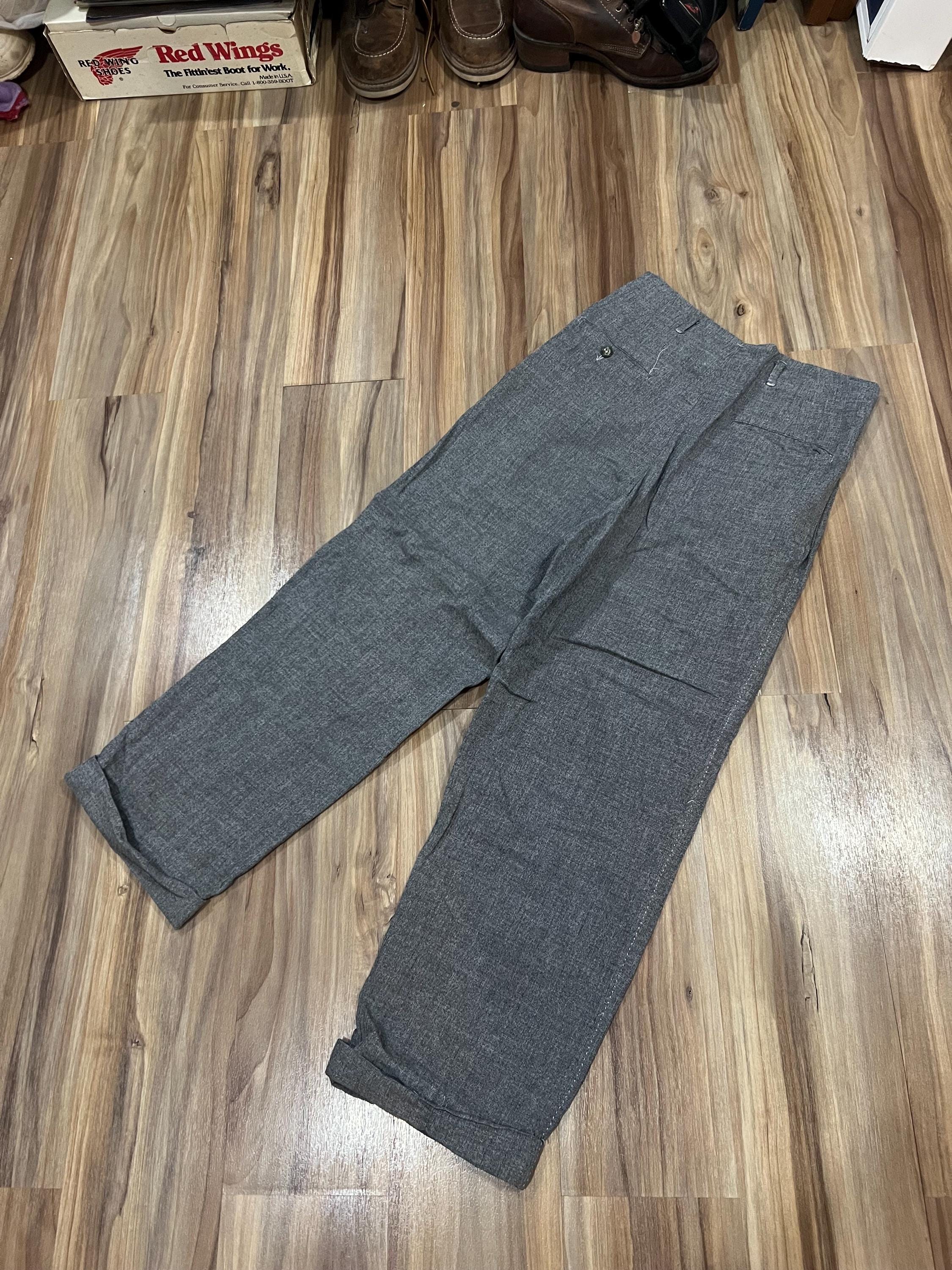 28x27 Vintage 50s Light Grey Wool Gabardine Trousers Pants Slacks