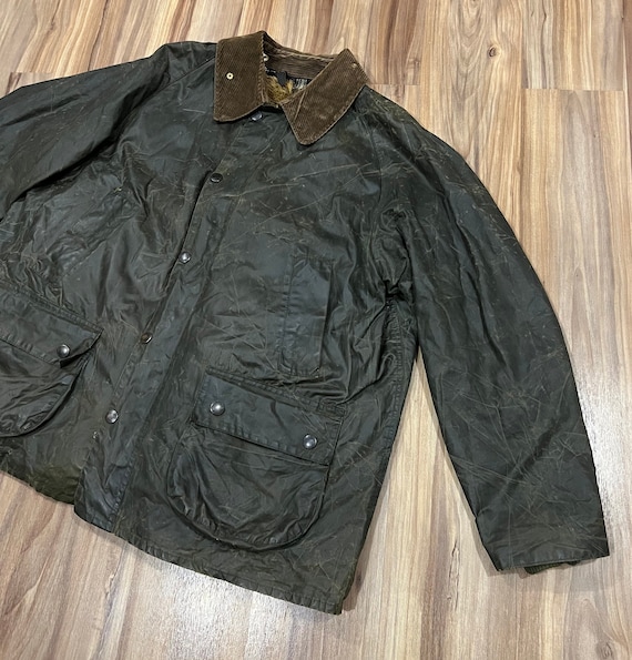 Large Vintage Waxed Barbour Bedale Jacket Tin Clo… - image 2
