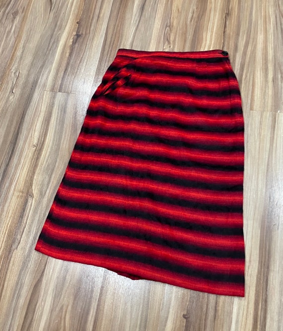 Sz 26 Vintage 50s Hot Red Shadow Stripe Skirt Sof… - image 1