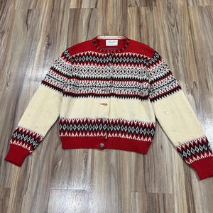 Medium Women’s Vintage 60s Jersild Wool Knit Sweater Cardigan Swiss Style Button Up USA Made
