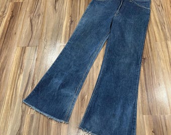 31x30 Vintage 70s LEE Bell Bottom Bootcut Flare Denim Blue Jeans Dark Wash 100% Cotton Talon 42 Zipper