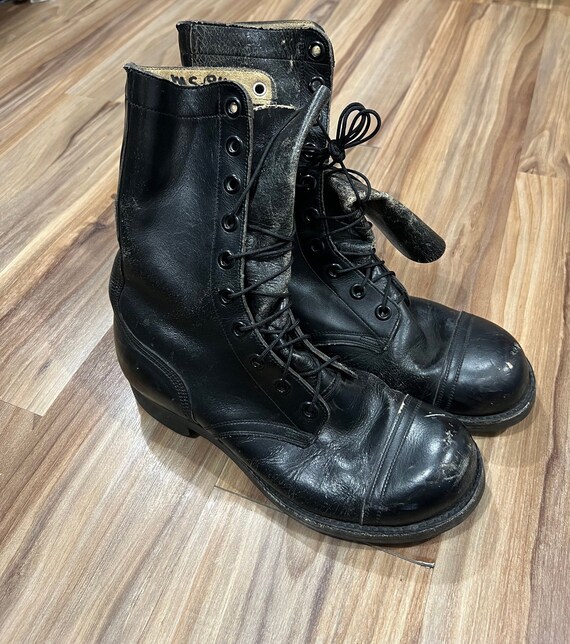 7R Vintage 60s Vietnam Era Black Combat Leather Cap Toe Boots US 