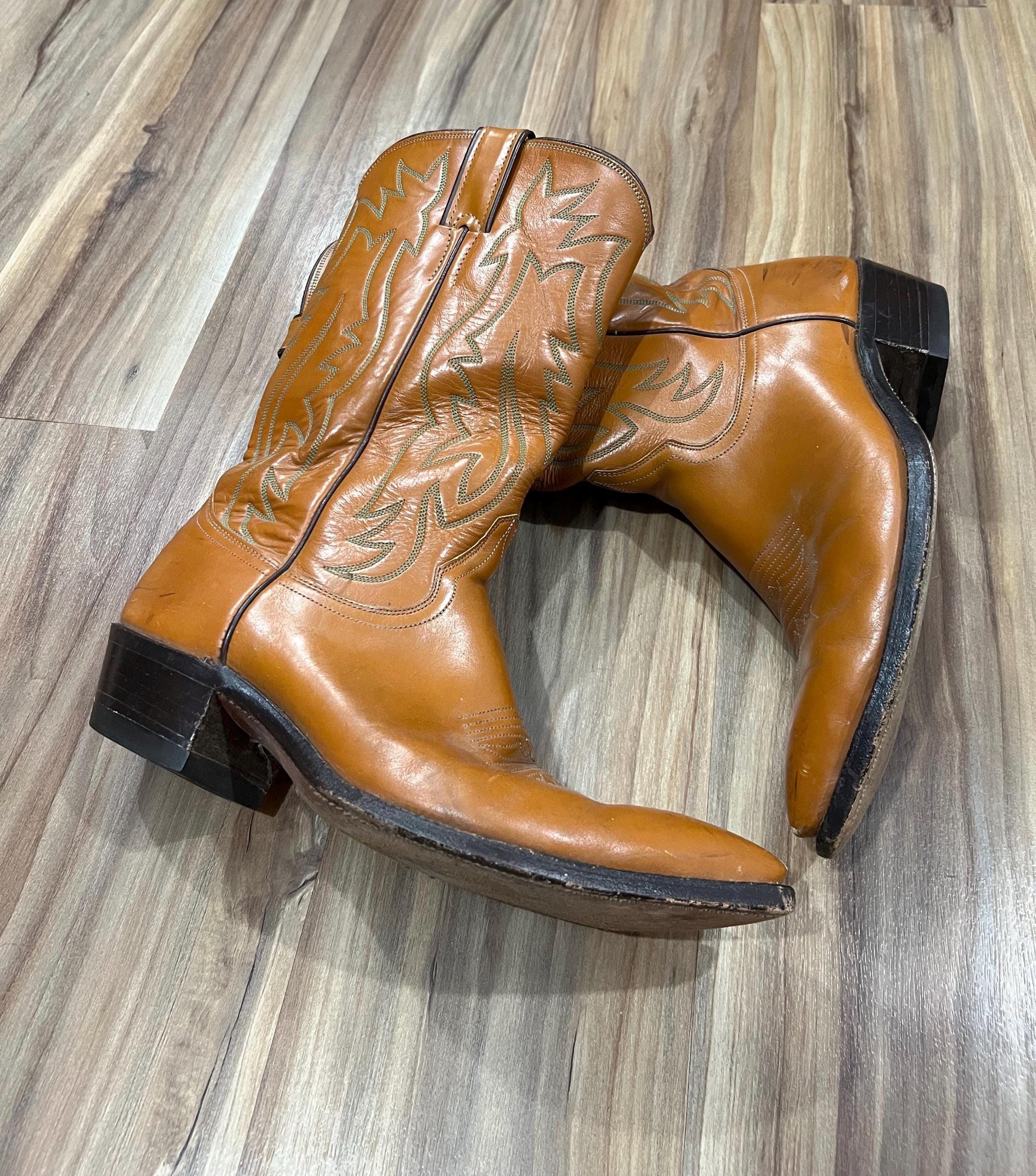 Size 9E Vintage 80s Justin Brown Leather Cowboy Boots - Etsy