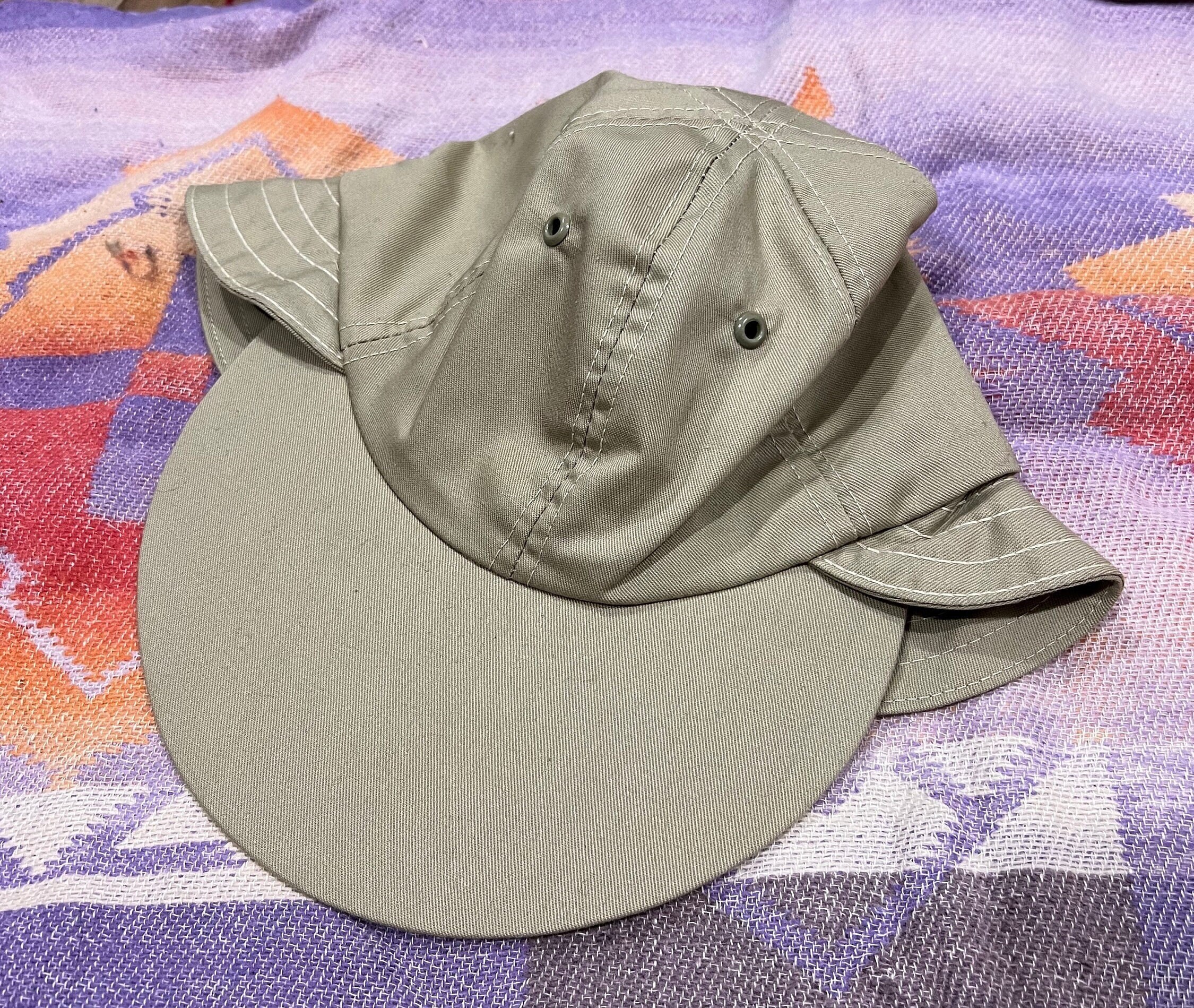 7 1/8 Vintage 40s 50s Fishing Wide/ Long Brim Bill Hat Khaki