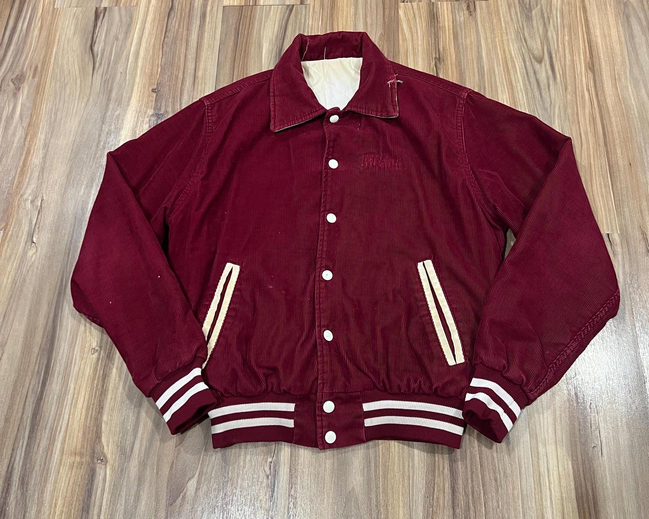 Medium Vintage 70s Corduroy Varsity Stadium Jacket Maroon