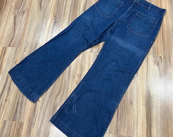 30x29 Vintage 90s USN Azul Denim Flare Jeans Dungarees Tipo 2 Mezcla de Algodón USA Hecho