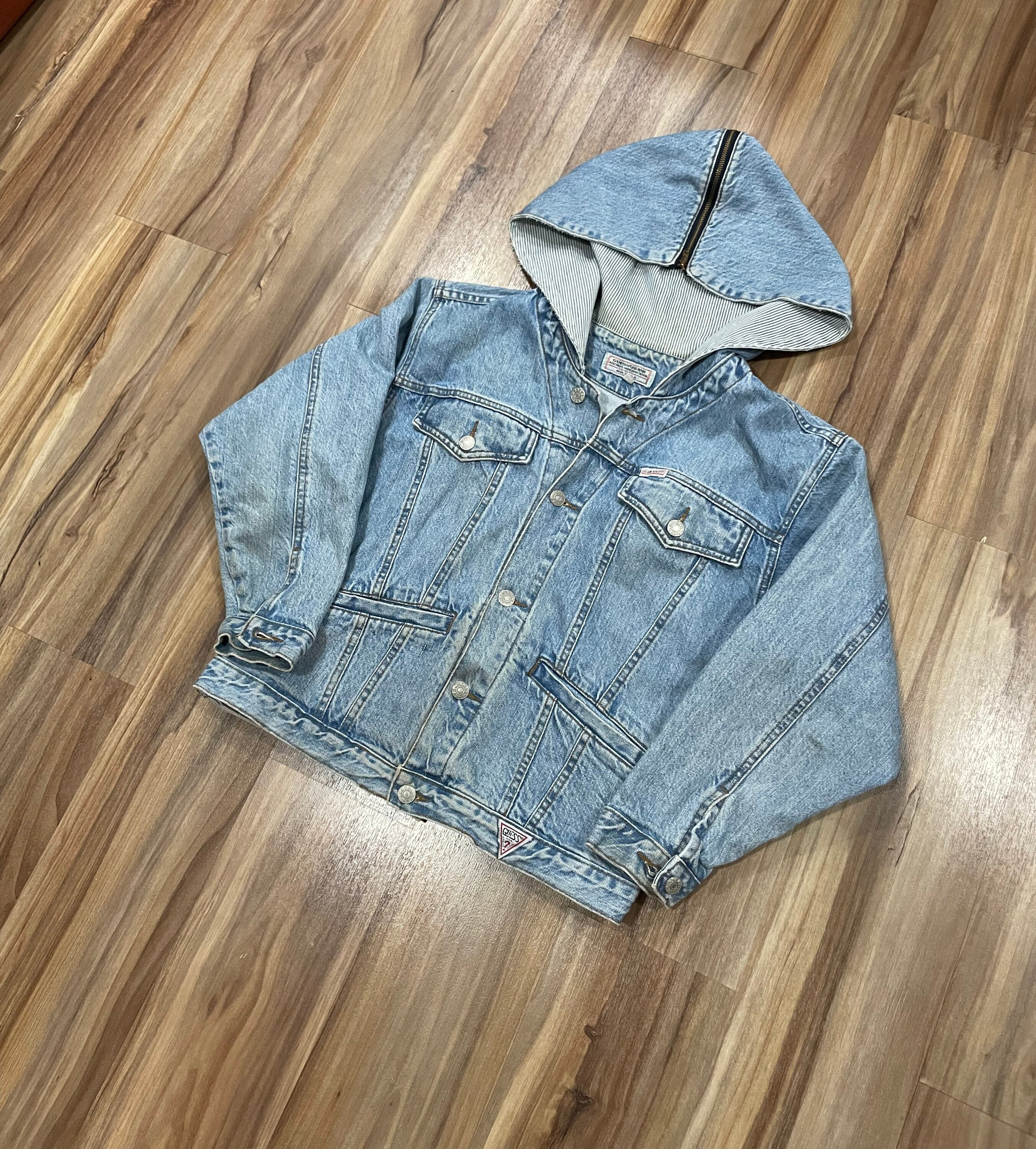 ジャケット・アウター archive 90s guess crop tracker jacket Vintage 90s Guess Jeans Jacket XL Dark Wash Vintage Made In