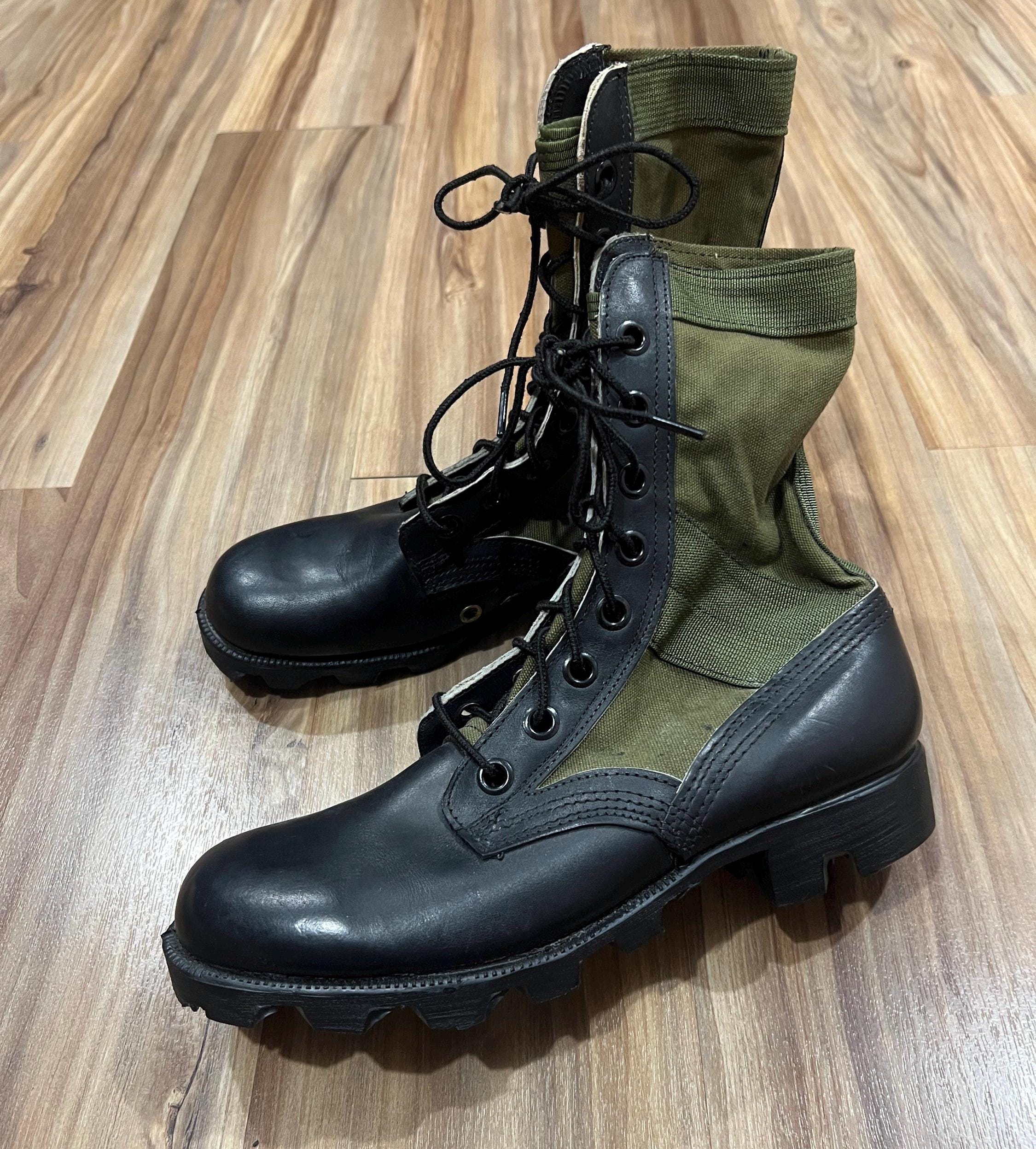 Vintage 66‎ Vietnam War Military Field Jungle Combat Boots Mens 9R Third RO-SEARCH Vietnam War Jungle Boots 9W Black Green Canvas  main image 3