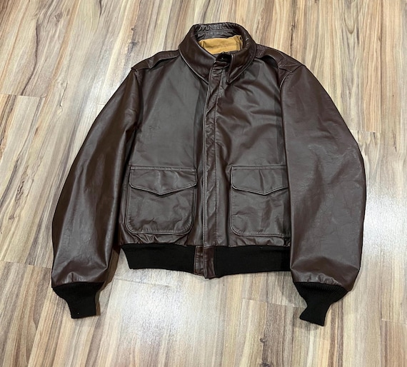 a*a様 80s A-2 real leather bomber jacket RARE VINTAGE 1980s TYPE A-2 FLIGHT BROWN LEATHER JACKET Like