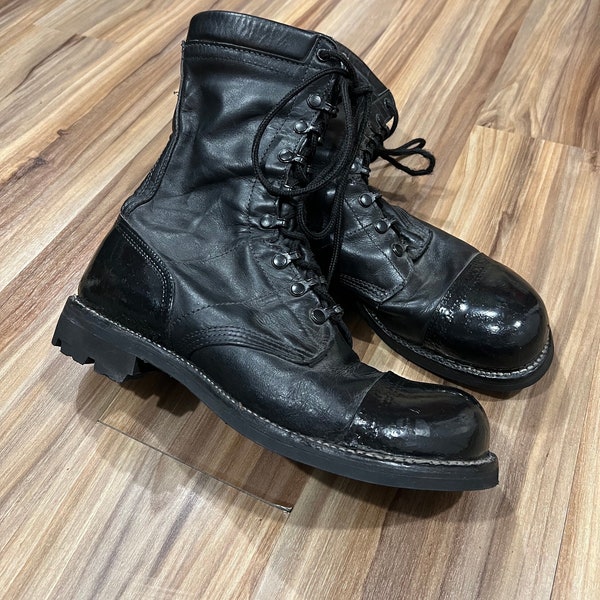 10.5D Corcoran Black Combat Leather Boots US Army Military Men’s Patent Leather Cap Toe