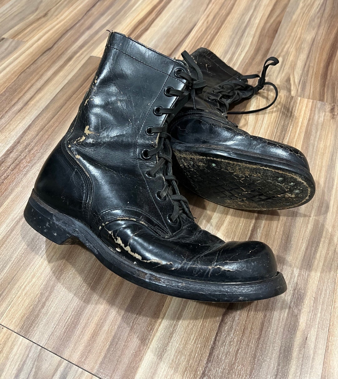 7R Vintage 60s Vietnam Era Black Combat Leather Cap Toe
