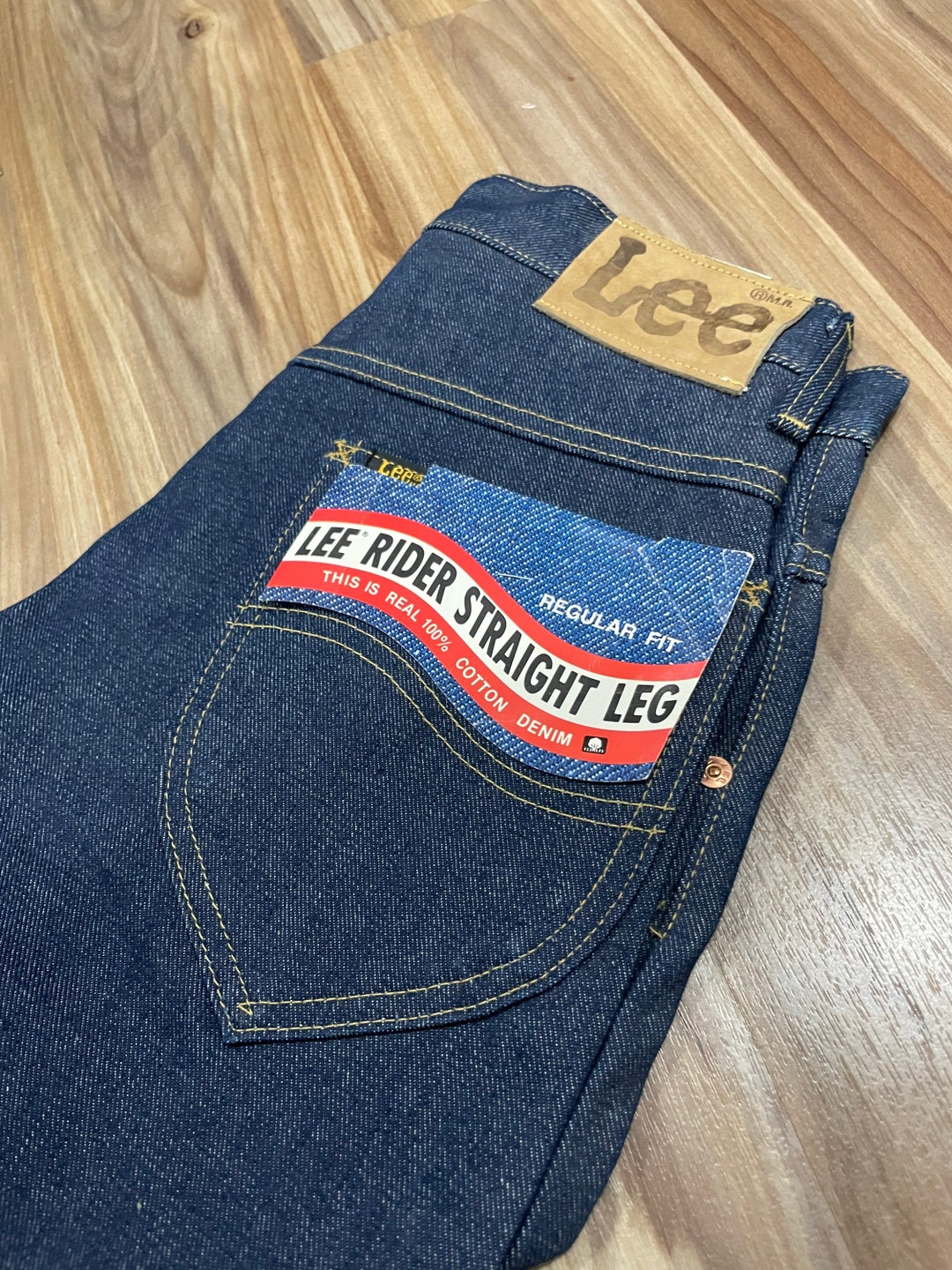 26x34 1970s New LEE High-waisted Denim Jeans Straight Leg Dark