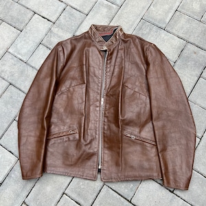 Medium Vintage 60s Cafe Racer Motorcycle Jacket Brown Leather Talon Zipper USA Made