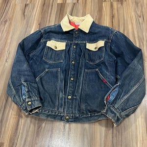 Medium Vintage 60s Big Smith Sanforized Denim Jean Jacket Western Pleated w/ Corduroy Details Sz 42 USA Made
