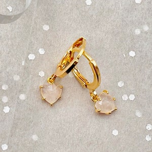 White Heart Earrings, White Stone Earrings Gold, Gemstone Earrings, Heart Huggie Hoops, Dangle Earrings, Bridesmaid Gift, Bridal Jewelry