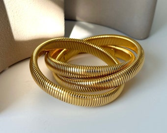 GOLD Three-Layer Winding Bracelet • Herringbone Bracelet for Women • Hip Hop Chunky Snake Chain Jewelry • Elegant Jewelry • Gift for Her