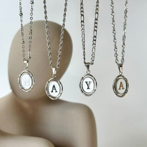 SILVER Oval Initial Necklace • Bridesmaid Gift • Wedding Jewelry • Minimalist Name Necklace • Oval Letter Necklace • Ideal Christmas Gift