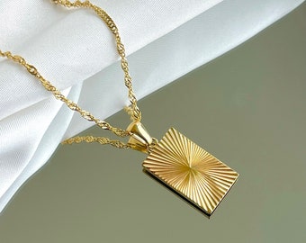 Collier rectangle lumineux sunburst, collier bohème, pendentif rectangle, IMPERMÉABLE, collier géométrique, cadeau pour elle