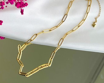 Handgefertigte Gold Paperclip Kettenhalskette • Beste Freundin Geschenk • Curby, Kubanisch, Fischgrät Choker • Schichtung Halskette • Unisex Schmuck