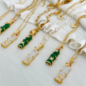 Collier de charme pendentif en jade naturel avec chaîne remplie d'or, véritable collier d'amulette de jade vert / rose délicat, cadeau de Noël pour elle