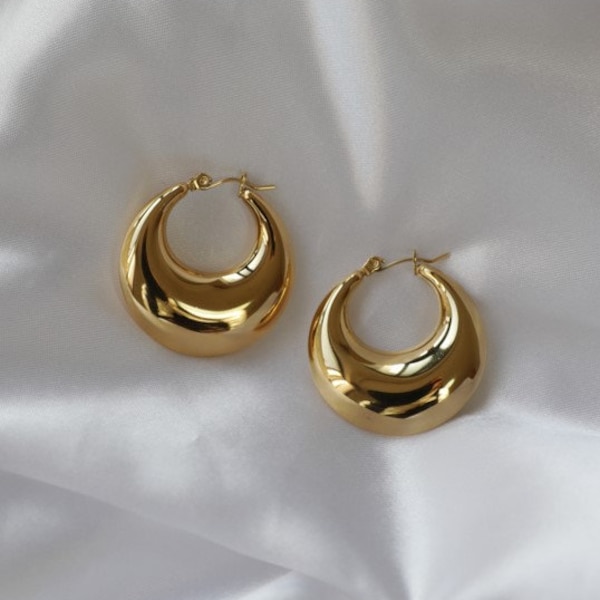 Chunky Hoop Earrings, 18K Gold Plated Stainless Steel, Hollow Hoop Earrings, Gift for Her, TRENDY, Stainless Steel Hoops, Earrings for Women