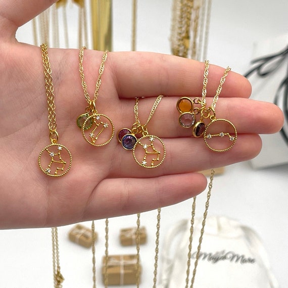 Zodiac and birthstone necklace deals