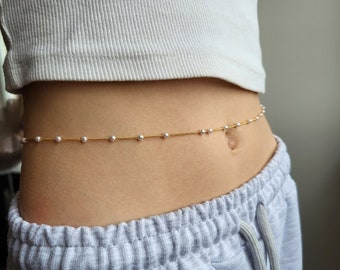 GOLD FILLED Belly Chain • Birthday Gift • Dainty Curb Summer Jewelry • Layering Waist Chain • WATERPROOF Personalized Christmas Gift for Her