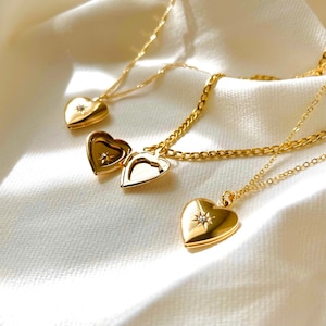 Gold Heart North Star Necklace, Heart Locket Necklace, Heart Cubic Locket, Layering Necklace, Heart Pendant, Anniversary Gift, Birthday Gift