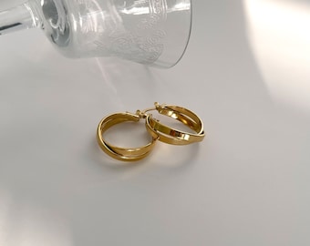 18K GOLD Double Layer Earrings Dainty SILVER Huggie Hoops Minimalist Everyday Earrings Lightweight Hoops WATERPROOF Christmas Gift for Her