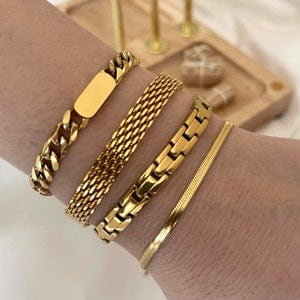 18K GOLD Chain Vintage Mesh Bracelet Herringbone Snake Miami Cuban Link Chain Bracelets Waterproof UNISEX Retro Trendy Jewelry Gift for Her