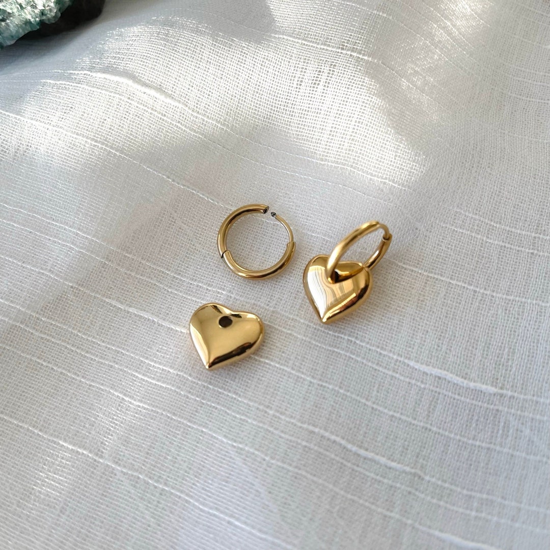 18Kt Gold Plated Hoop Earrings With Dangling Hearts