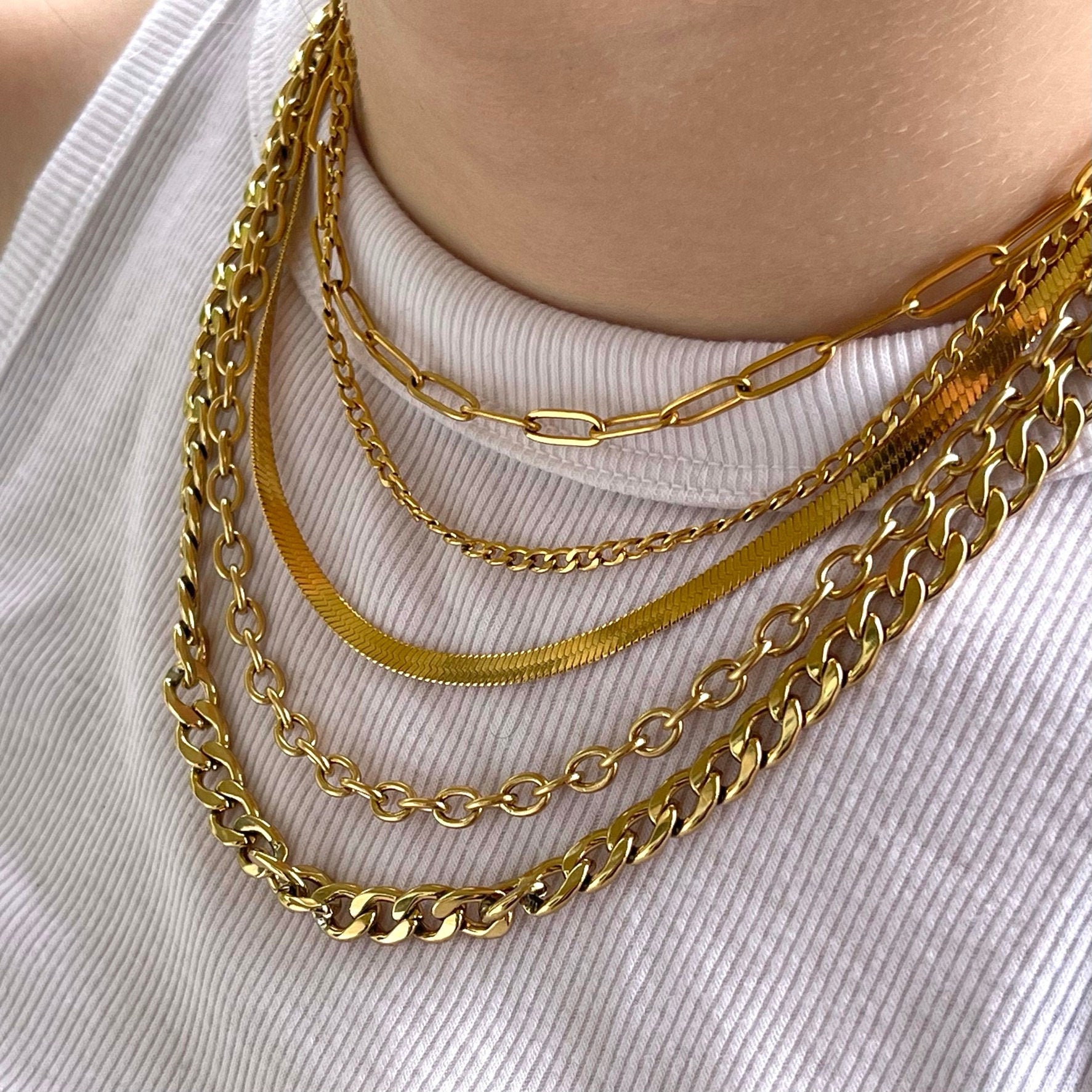 Gold Chain Necklace - Waterproof Necklace - Gold Necklace Women - Choker Necklace - Paperclip Chain - Twist Rope Chain - Curb Link Chain