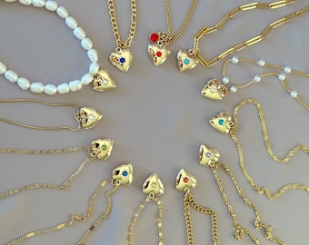 GOLD Heart Locket Necklace • Best Valentine Gift • Keepsake Photo Frame Charm • Birthstone Heart Pendant Locket Necklace • Gift for Mom
