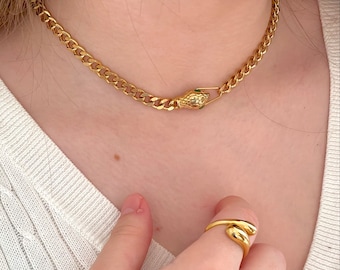 18K GOLD Schlange Panzerhalsband Halskette Wasserdicht Silber Schlange Chunky Cuban Kette Medusa Armband Schmuckset Jahrestag Geschenk Vintage Schlange