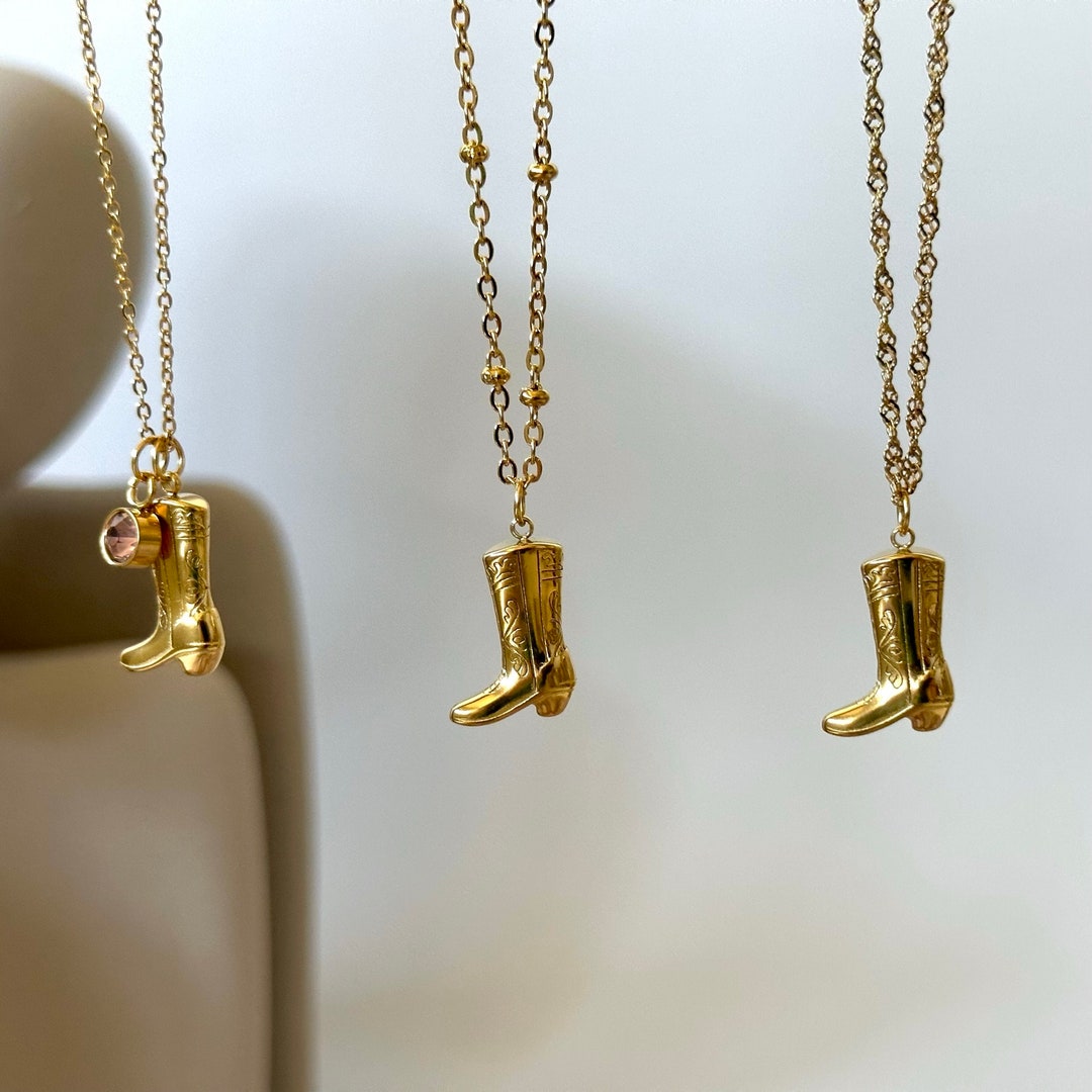 Cowboy Boot Gold Necklace Bridesmaid Gift Coastal Cowgirl Boot Necklace