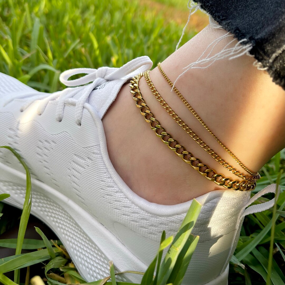 18K GOLD Curb Chain Anklet Cuban Chain Summer Anklet Thick Chain Anklet