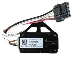 May include: A black electronic component with a triangular frame, wires, and a connector. The component has text that includes "DEFOND", "GE Appliances", and other technical details. The wires are white, black, red, and brown.