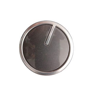 May include: A silver knob with a black center and a single line across the center.