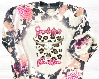 Handgebleichtes Grafik-Sweatshirt: Dunkelgrauer Fleece mit Rundhalsausschnitt