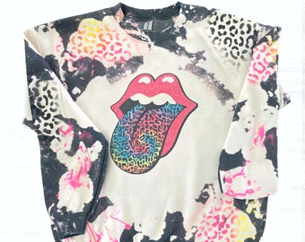 Felpa sbiancata da donna, felpa alla moda, felpa girocollo grafica, felpa con stampa leopardata, felpe da donna