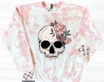 Gebleichtes Schädel-Sweatshirt: Blumenschädel-Sublimations-Design