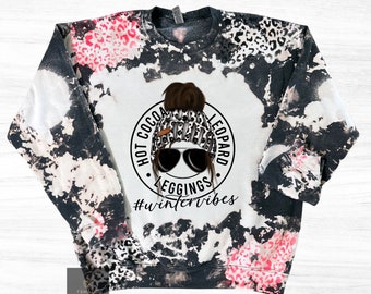 Leopard Print Bleached Sweatshirt - Cozy Crewneck for Women